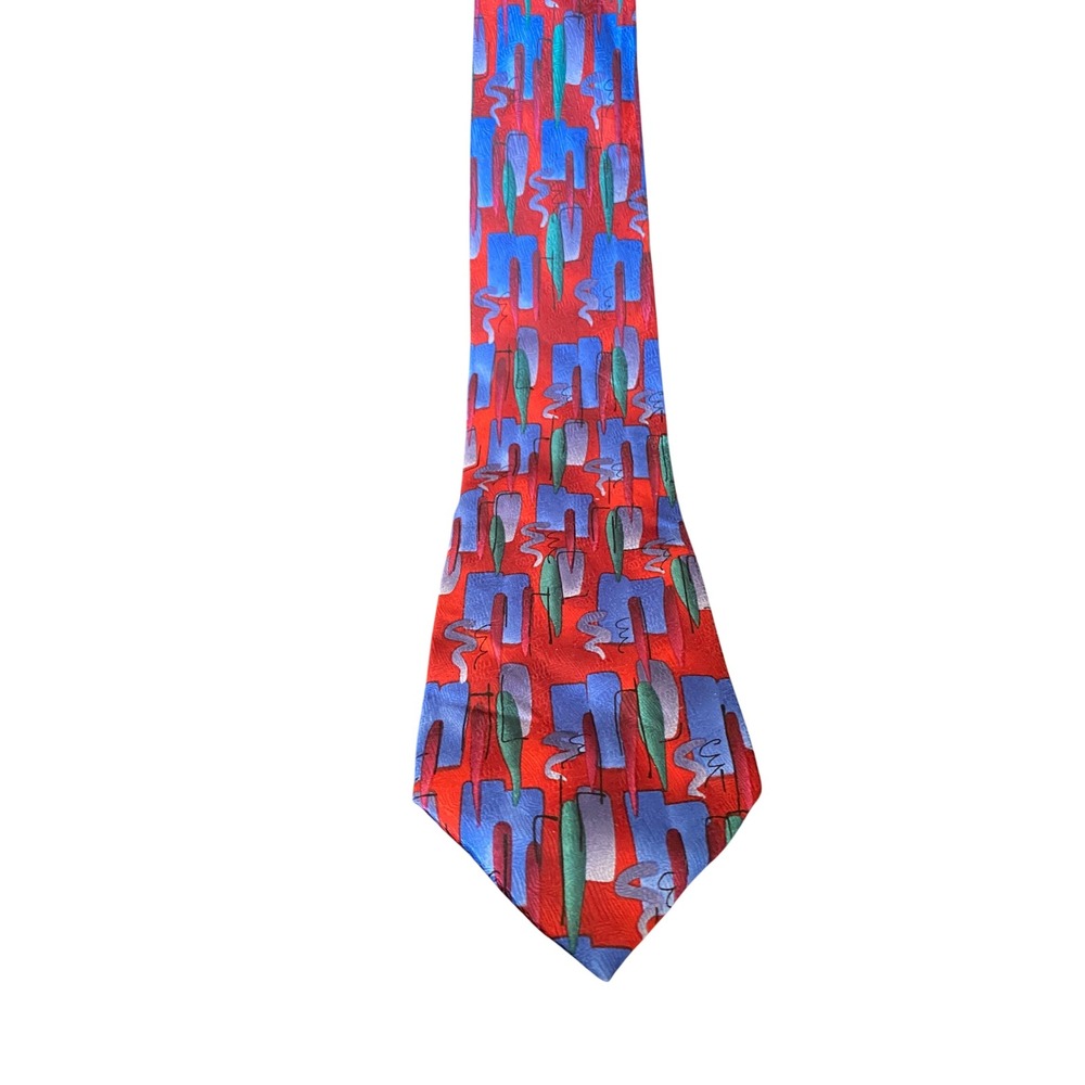 J Garcia Mens Silk Necktie Red Blue Abstract Geometric Jerry Garcia Art Tie 2378